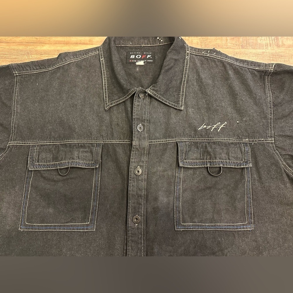 BOFF Black Denim Jean Shirt Men’s 3X - Hip Hop - Rap - Baggy Vintage